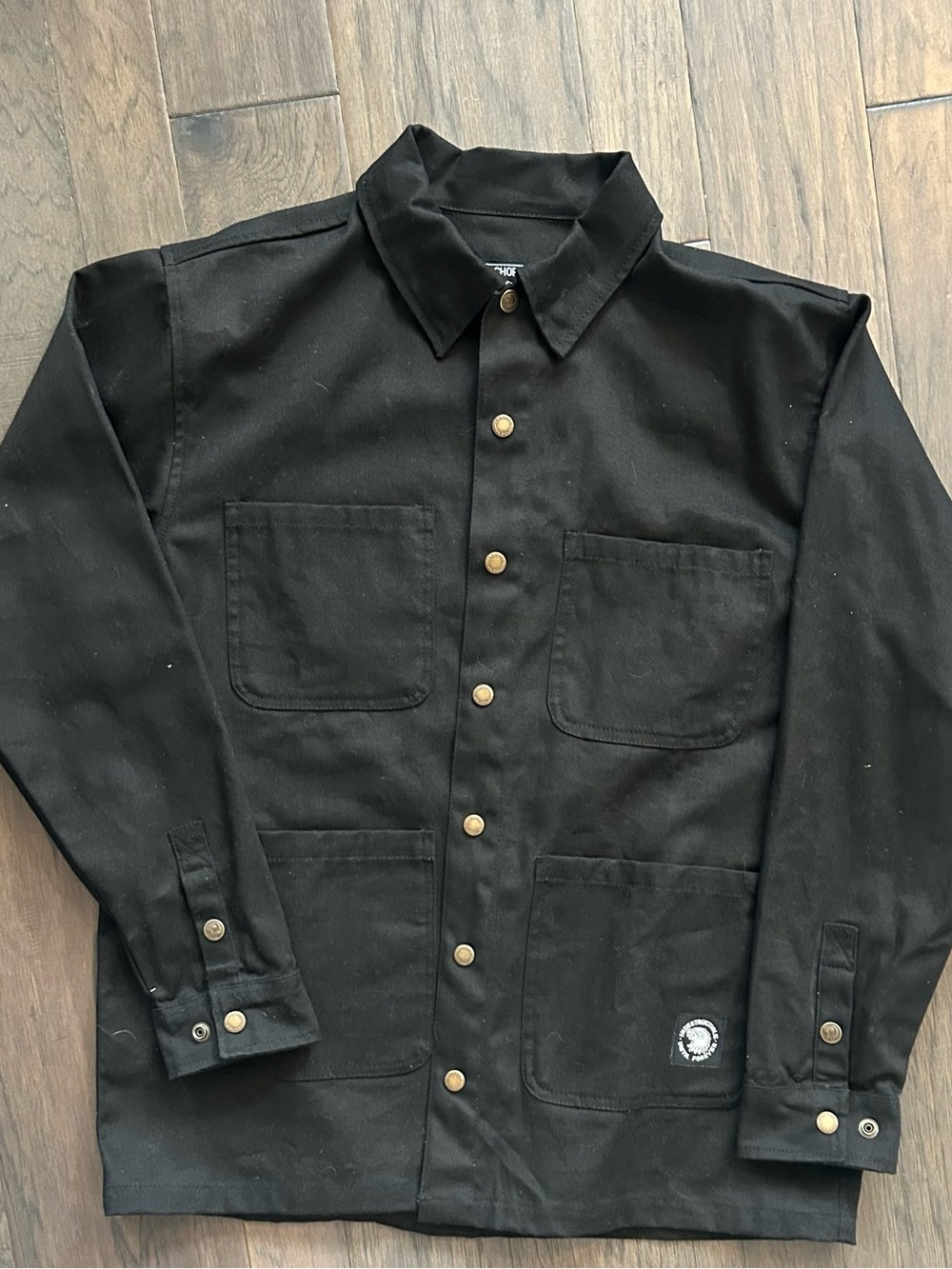 Men's Black Military-Style Field Jacket with Button Front
